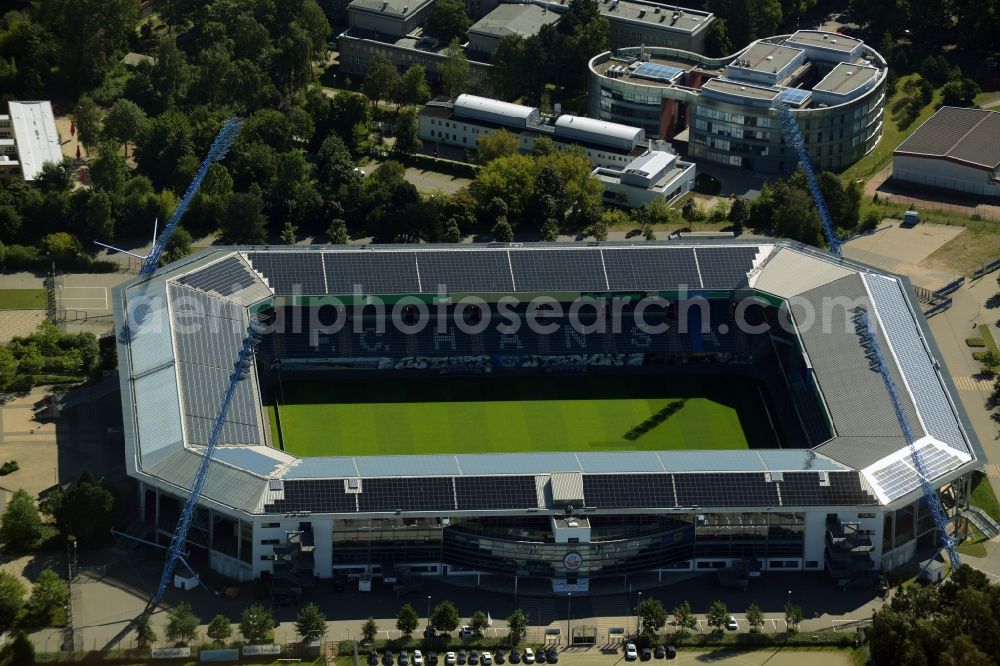 Aerial image Rostock - Sports facility grounds of the Arena stadium in Rostock in the state Mecklenburg - Western Pomerania