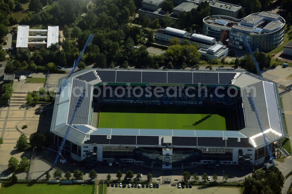 Aerial photograph Rostock - Sports facility grounds of the Arena stadium in Rostock in the state Mecklenburg - Western Pomerania