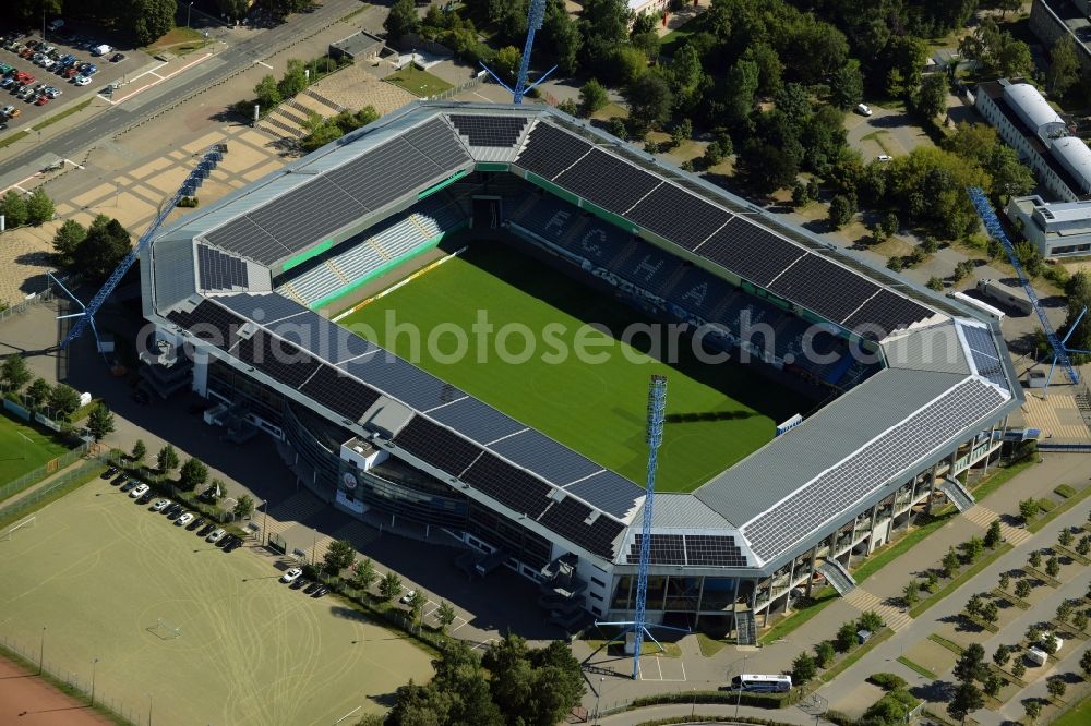 Rostock from the bird's eye view: Sports facility grounds of the Arena stadium in Rostock in the state Mecklenburg - Western Pomerania