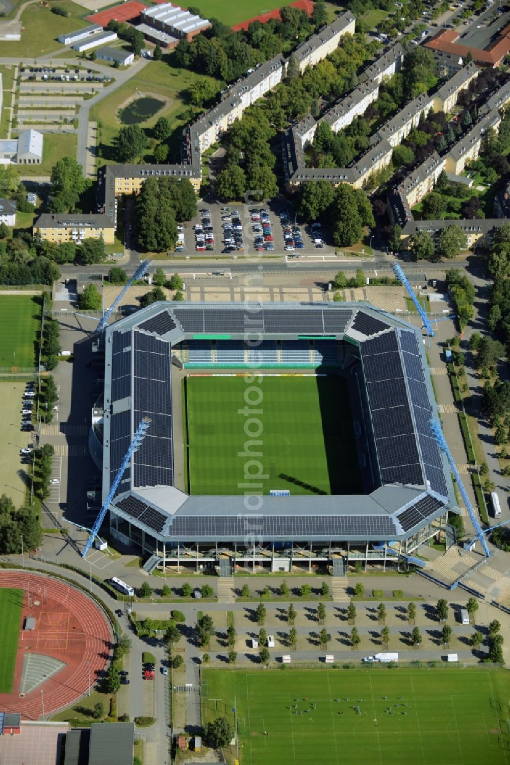 Rostock from above - Sports facility grounds of the Arena stadium in Rostock in the state Mecklenburg - Western Pomerania