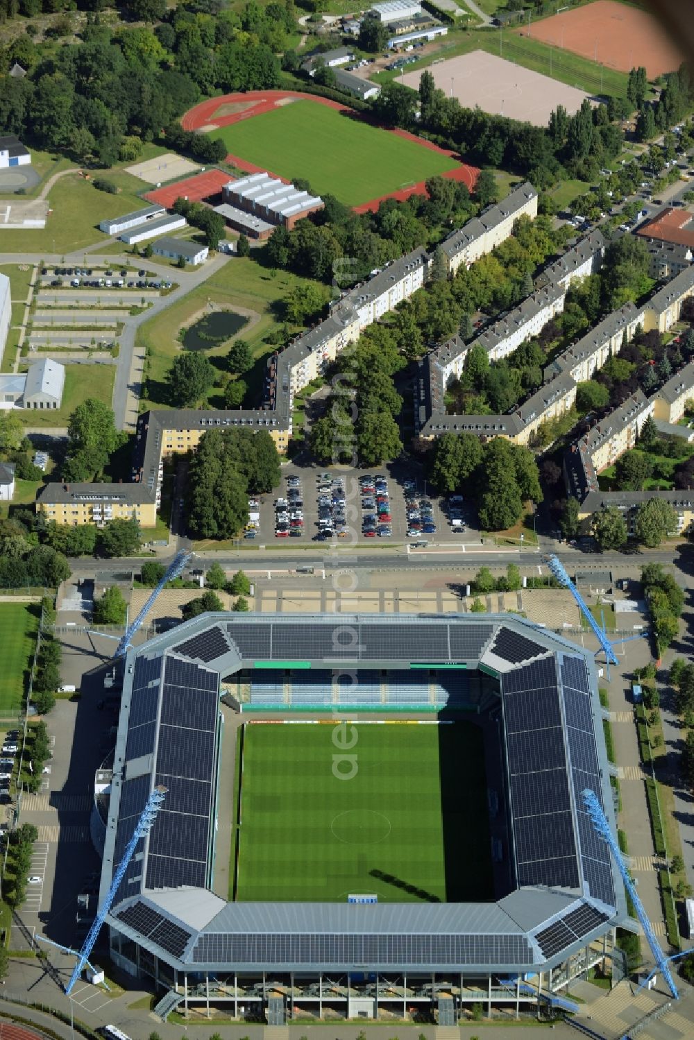 Rostock from above - Sports facility grounds of the Arena stadium in Rostock in the state Mecklenburg - Western Pomerania