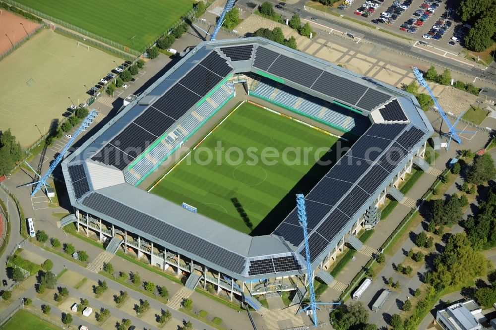 Aerial photograph Rostock - Sports facility grounds of the Arena stadium in Rostock in the state Mecklenburg - Western Pomerania