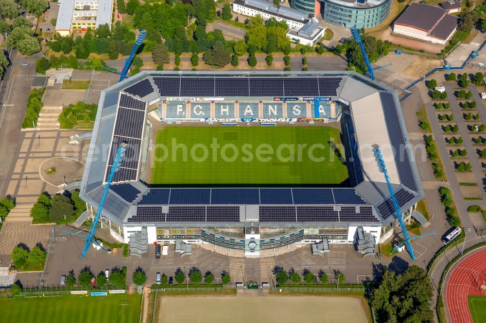 Rostock from the bird's eye view: Sports facility grounds of the Arena stadium in Rostock in the state Mecklenburg - Western Pomerania