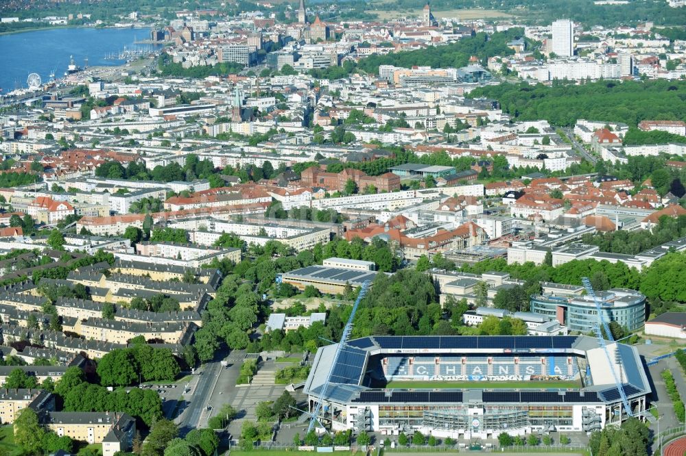 Aerial image Rostock - Sports facility grounds of the Arena stadium in Rostock in the state Mecklenburg - Western Pomerania