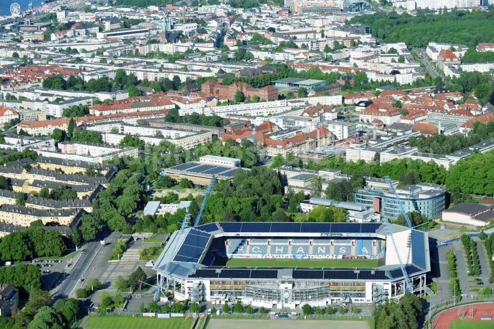 Aerial photograph Rostock - Sports facility grounds of the Arena stadium in Rostock in the state Mecklenburg - Western Pomerania