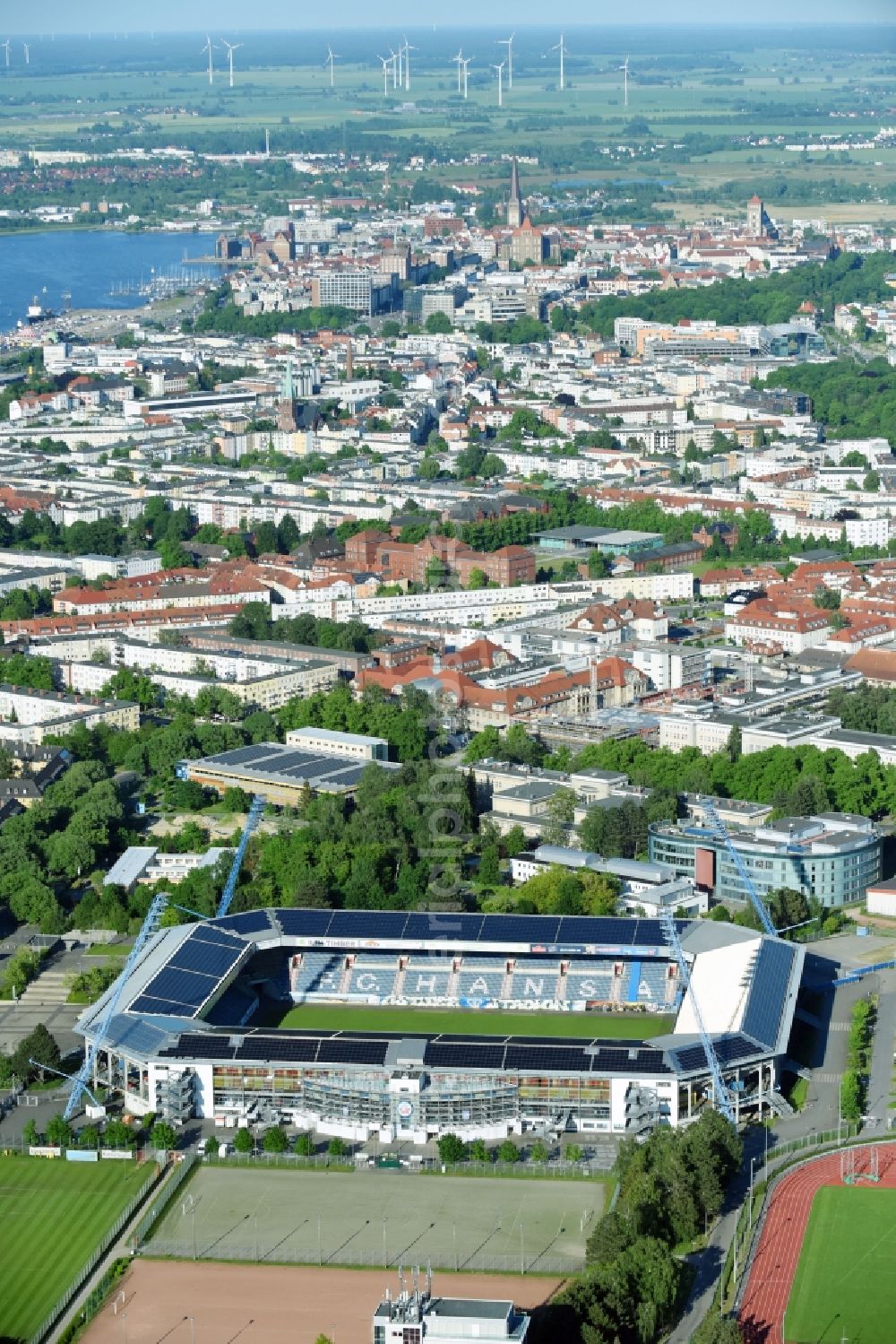 Rostock from above - Sports facility grounds of the Arena stadium in Rostock in the state Mecklenburg - Western Pomerania