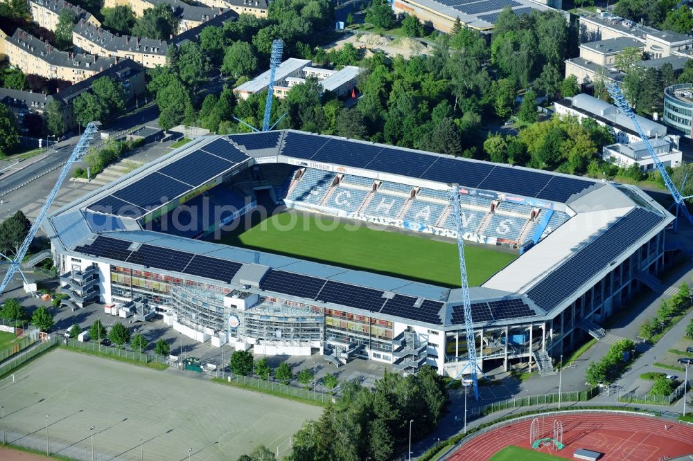 Rostock from the bird's eye view: Sports facility grounds of the Arena stadium in Rostock in the state Mecklenburg - Western Pomerania