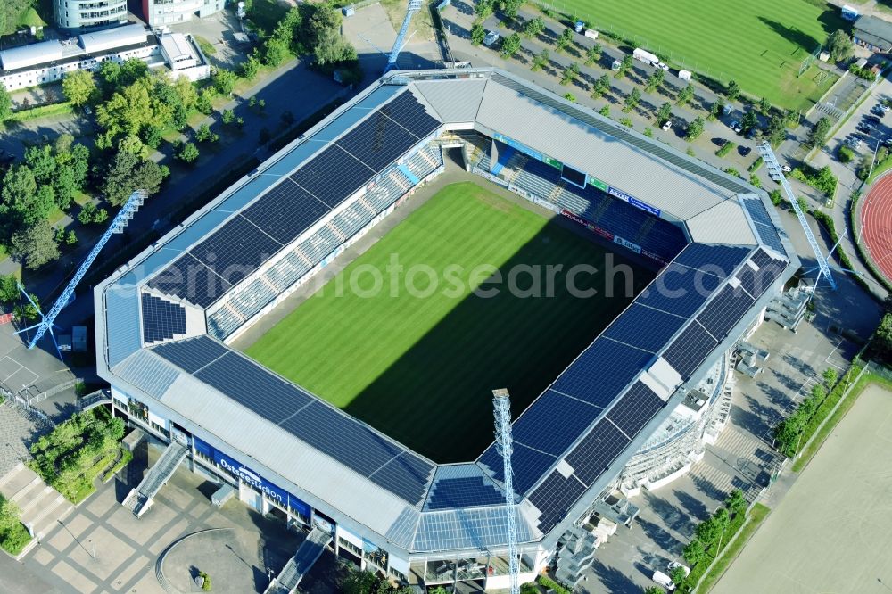 Aerial photograph Rostock - Sports facility grounds of the Arena stadium in Rostock in the state Mecklenburg - Western Pomerania