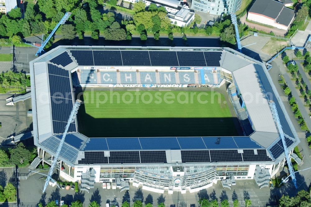 Rostock from the bird's eye view: Sports facility grounds of the Arena stadium in Rostock in the state Mecklenburg - Western Pomerania