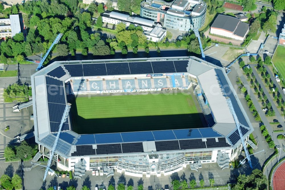 Aerial image Rostock - Sports facility grounds of the Arena stadium in Rostock in the state Mecklenburg - Western Pomerania