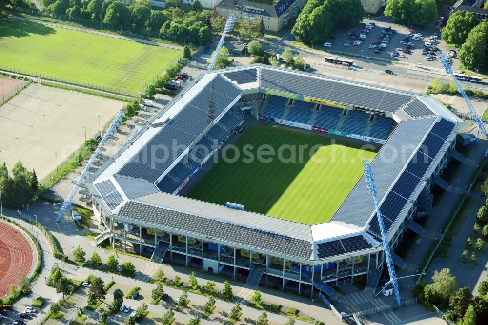 Aerial photograph Rostock - Sports facility grounds of the Arena stadium in Rostock in the state Mecklenburg - Western Pomerania