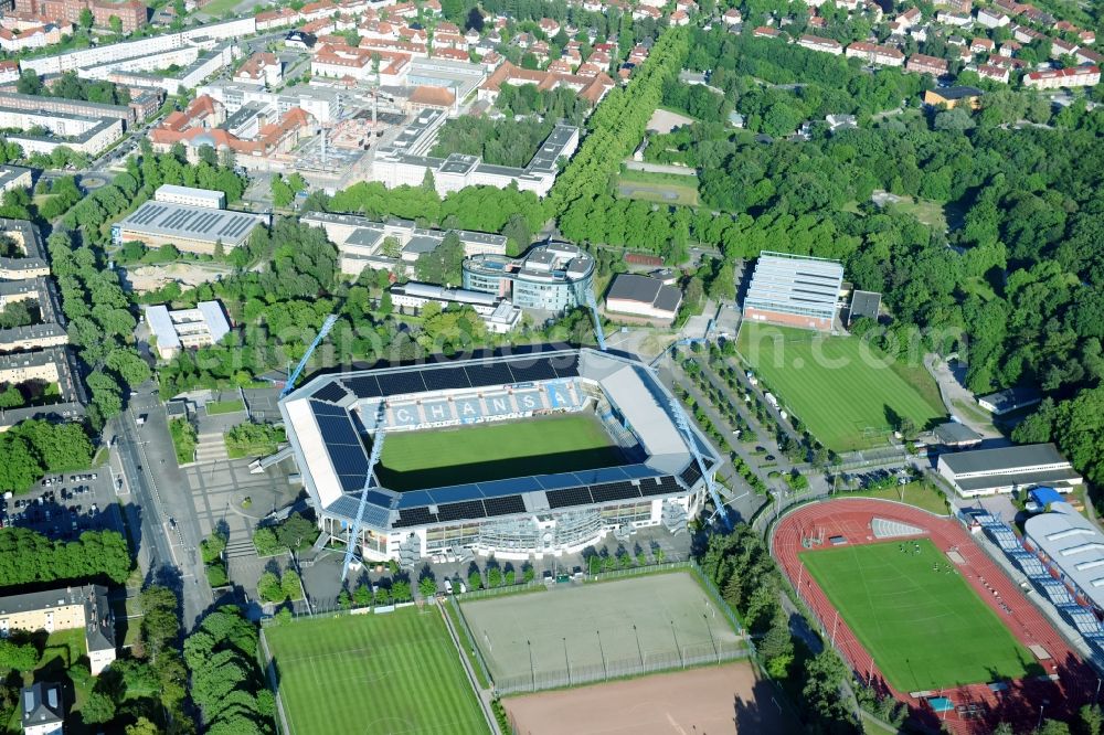 Aerial image Rostock - Sports facility grounds of the Arena stadium in Rostock in the state Mecklenburg - Western Pomerania