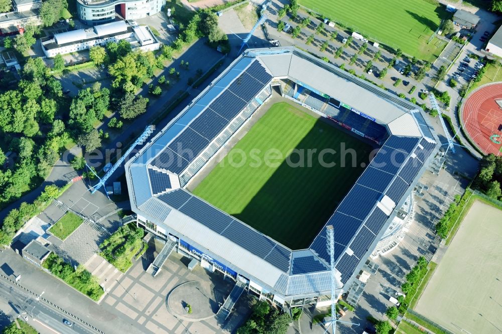 Rostock from the bird's eye view: Sports facility grounds of the Arena stadium in Rostock in the state Mecklenburg - Western Pomerania