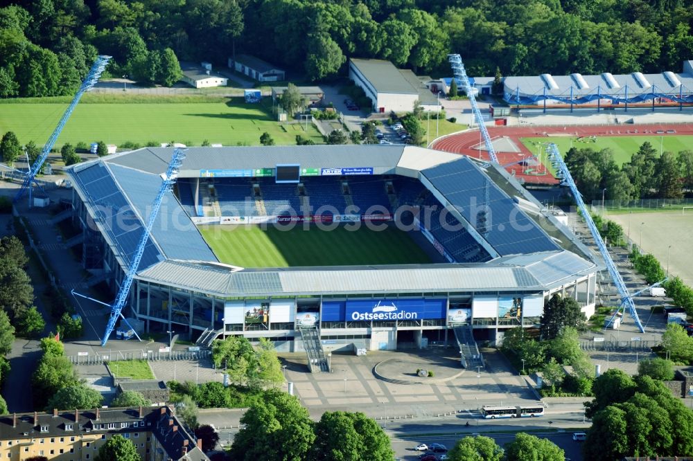 Rostock from the bird's eye view: Sports facility grounds of the Arena stadium in Rostock in the state Mecklenburg - Western Pomerania