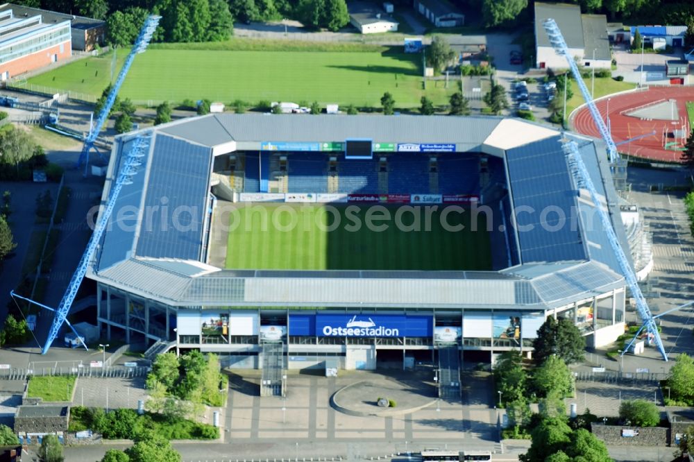 Aerial image Rostock - Sports facility grounds of the Arena stadium in Rostock in the state Mecklenburg - Western Pomerania