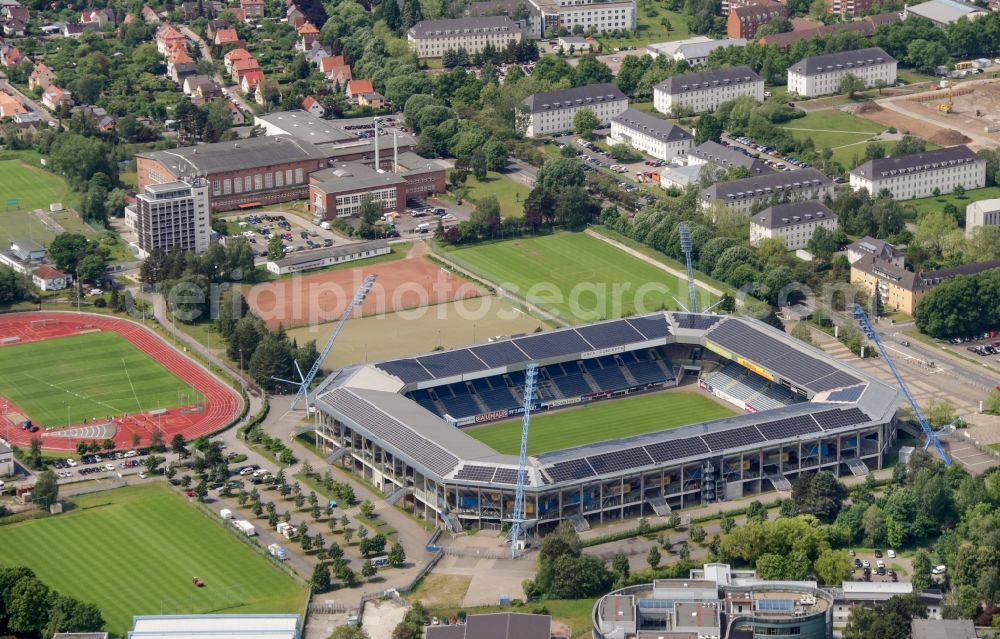 Aerial image Rostock - Sports facility grounds of the Arena stadium in Rostock in the state Mecklenburg - Western Pomerania