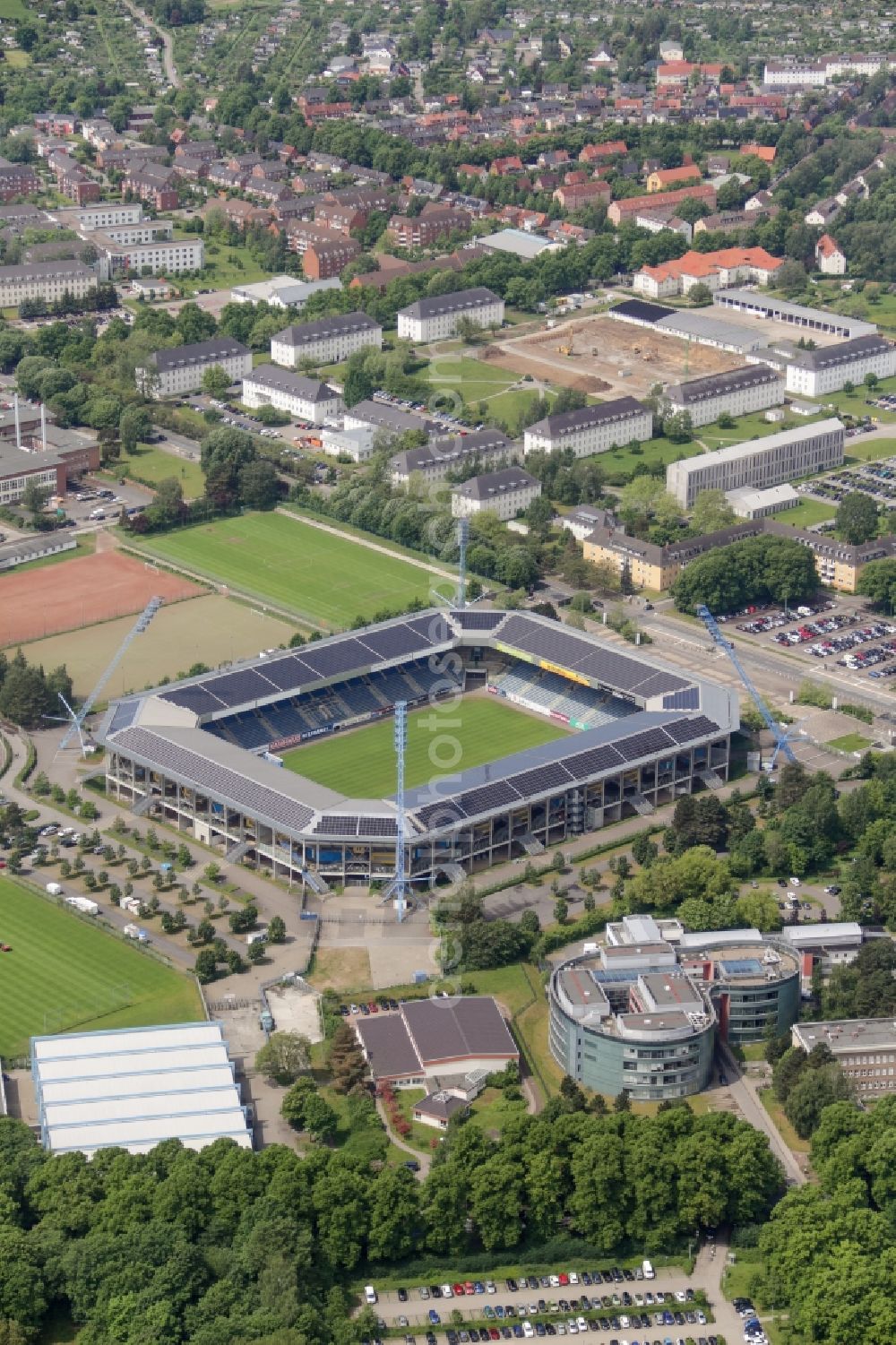 Aerial photograph Rostock - Sports facility grounds of the Arena stadium in Rostock in the state Mecklenburg - Western Pomerania