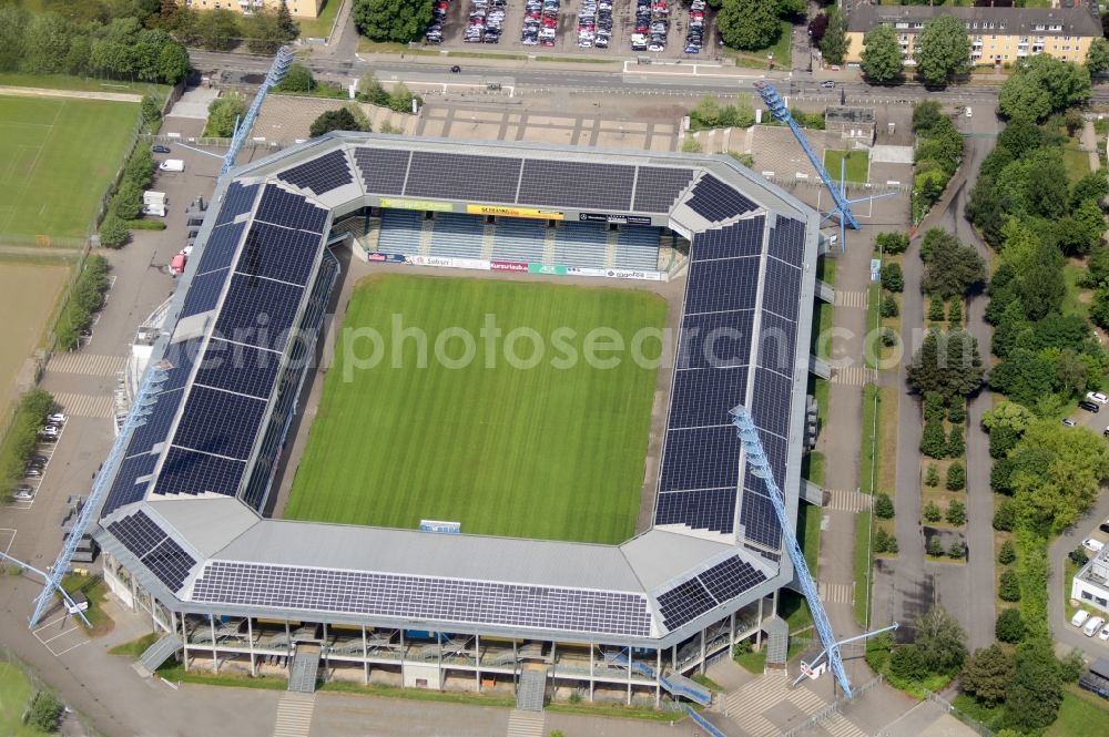 Rostock from the bird's eye view: Sports facility grounds of the Arena stadium in Rostock in the state Mecklenburg - Western Pomerania