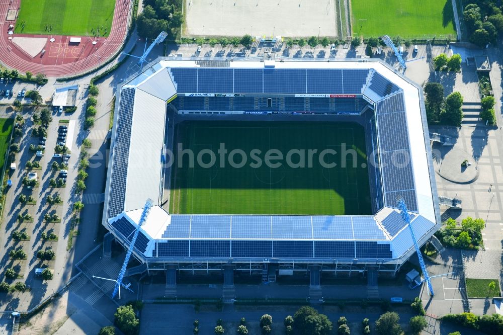 Rostock from the bird's eye view: Sports facility grounds of the Arena stadium in Rostock in the state Mecklenburg - Western Pomerania