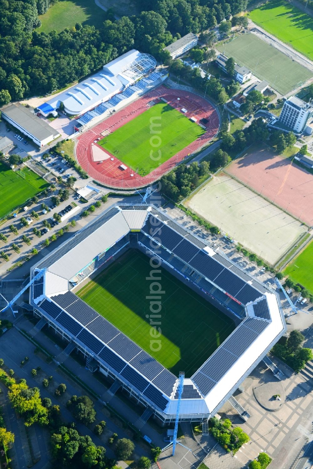 Aerial image Rostock - Sports facility grounds of the Arena stadium in Rostock in the state Mecklenburg - Western Pomerania