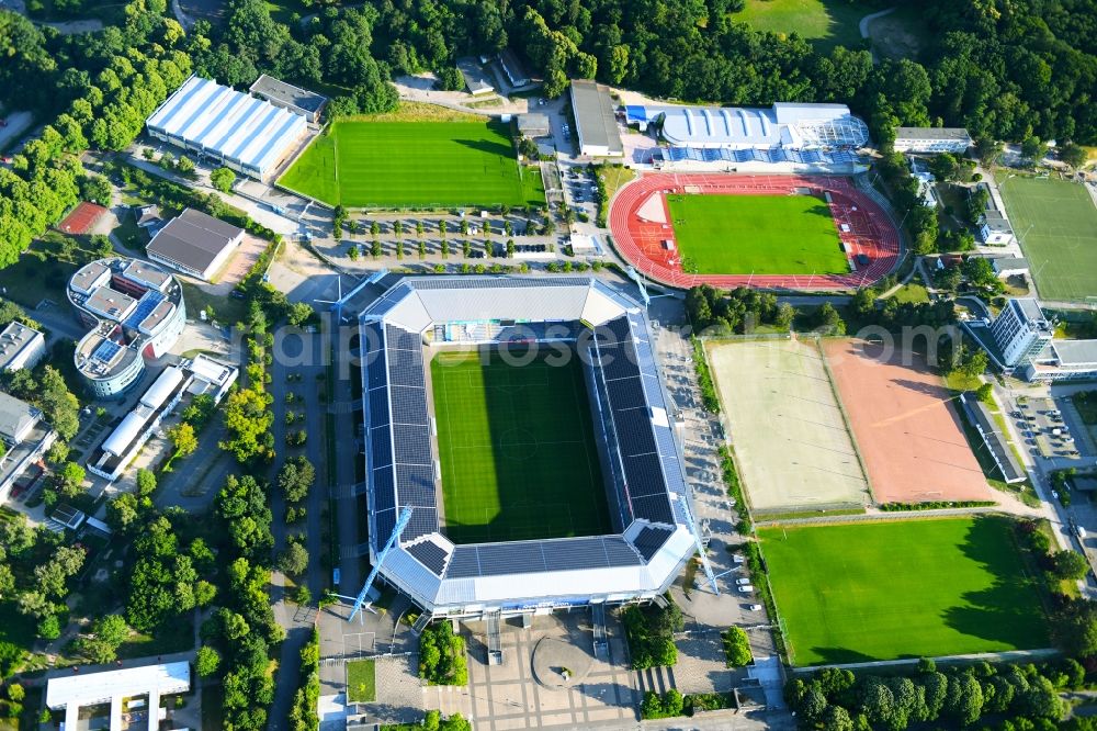 Aerial photograph Rostock - Sports facility grounds of the Arena stadium in Rostock in the state Mecklenburg - Western Pomerania