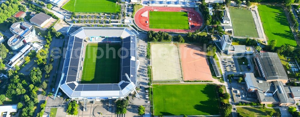 Rostock from the bird's eye view: Sports facility grounds of the Arena stadium in Rostock in the state Mecklenburg - Western Pomerania