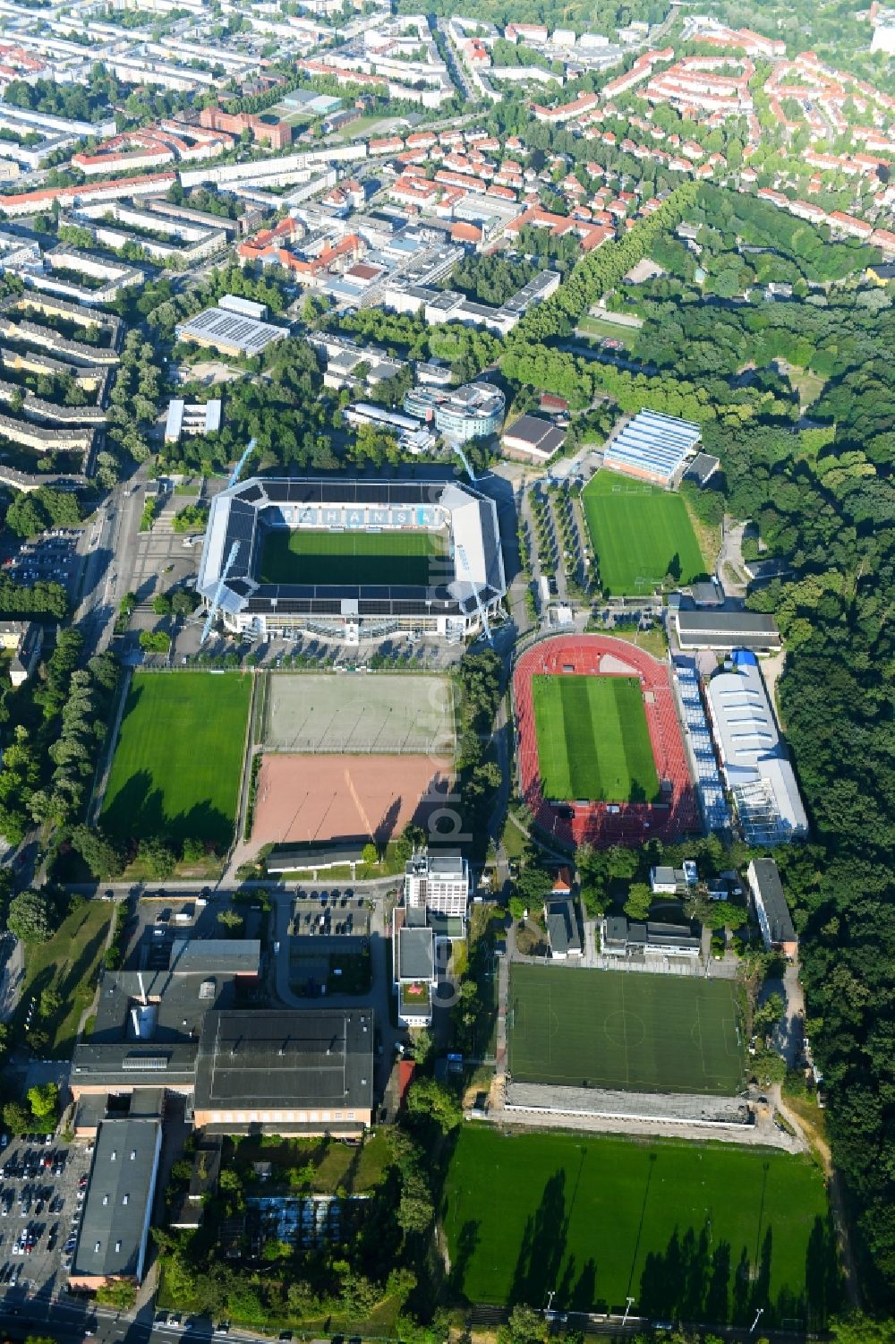 Rostock from the bird's eye view: Sports facility grounds of the Arena stadium in Rostock in the state Mecklenburg - Western Pomerania