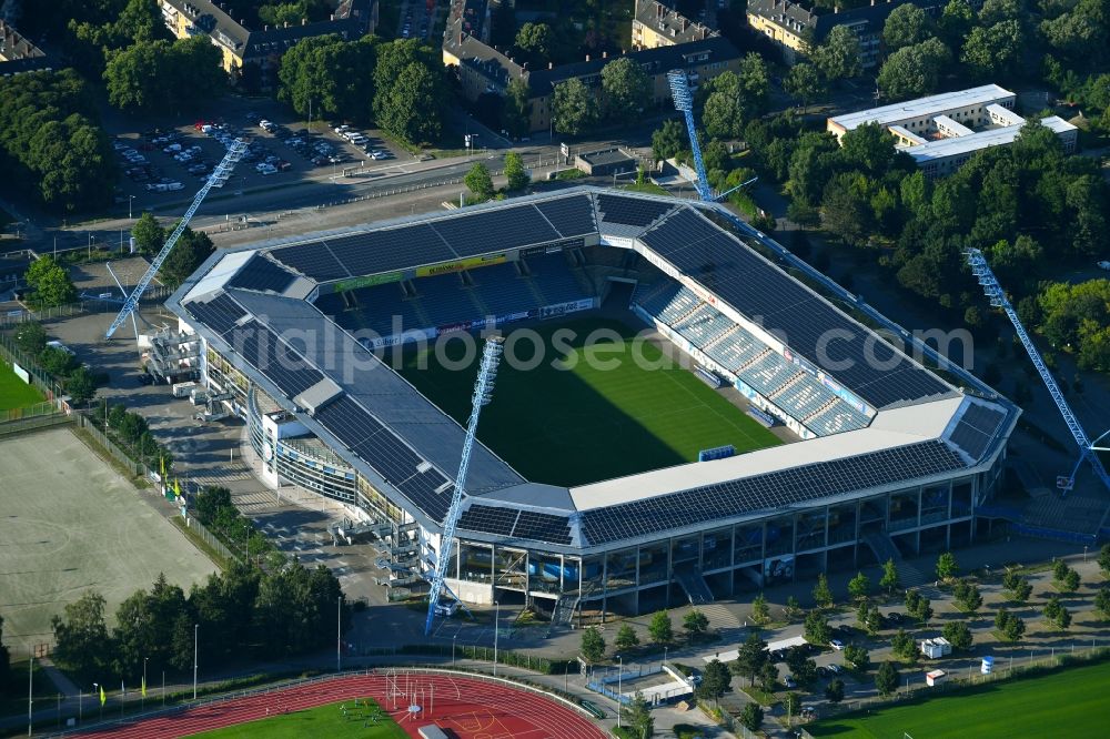 Rostock from the bird's eye view: Sports facility grounds of the Arena stadium in Rostock in the state Mecklenburg - Western Pomerania