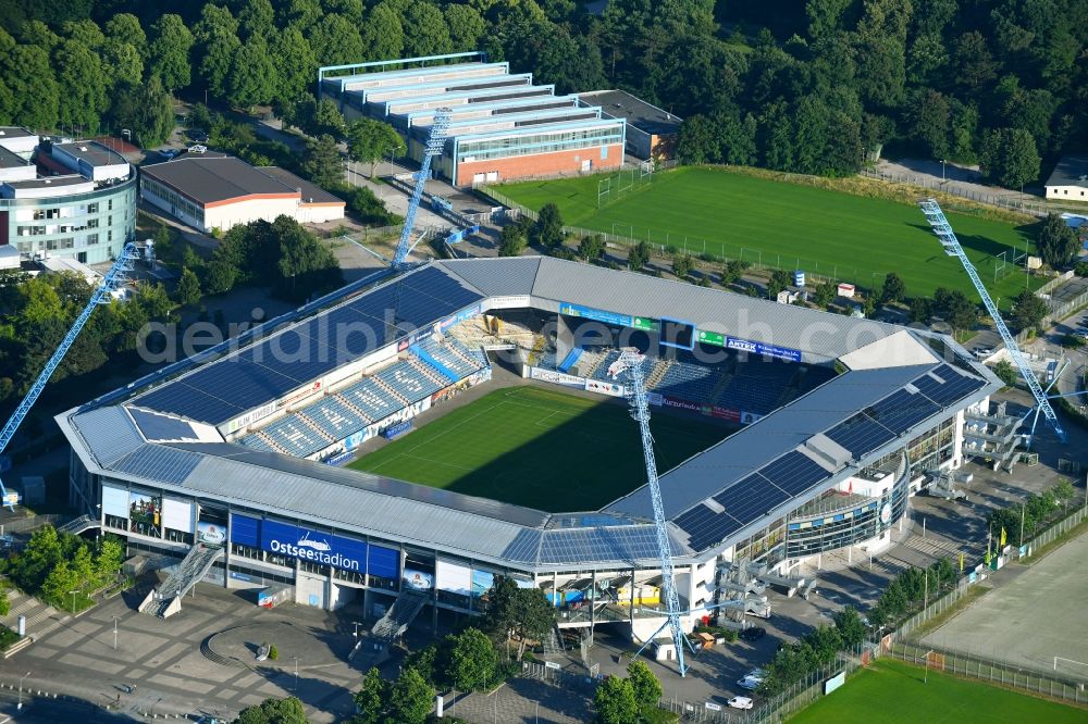 Aerial photograph Rostock - Sports facility grounds of the Arena stadium in Rostock in the state Mecklenburg - Western Pomerania