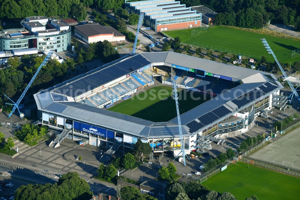 Rostock from the bird's eye view: Sports facility grounds of the Arena stadium in Rostock in the state Mecklenburg - Western Pomerania