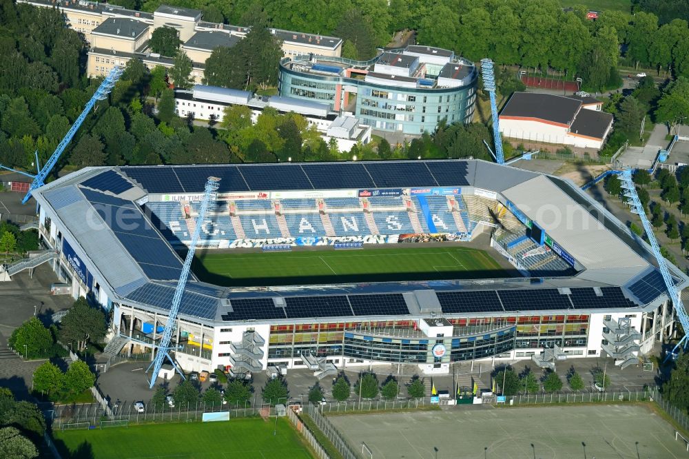 Aerial image Rostock - Sports facility grounds of the Arena stadium in Rostock in the state Mecklenburg - Western Pomerania