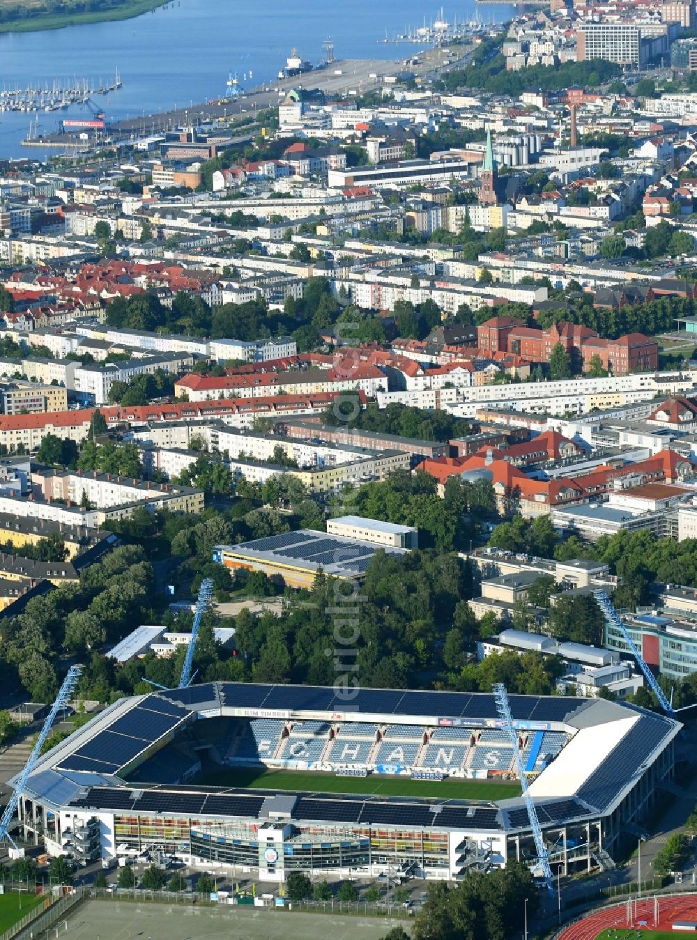 Rostock from the bird's eye view: Sports facility grounds of the Arena stadium in Rostock in the state Mecklenburg - Western Pomerania