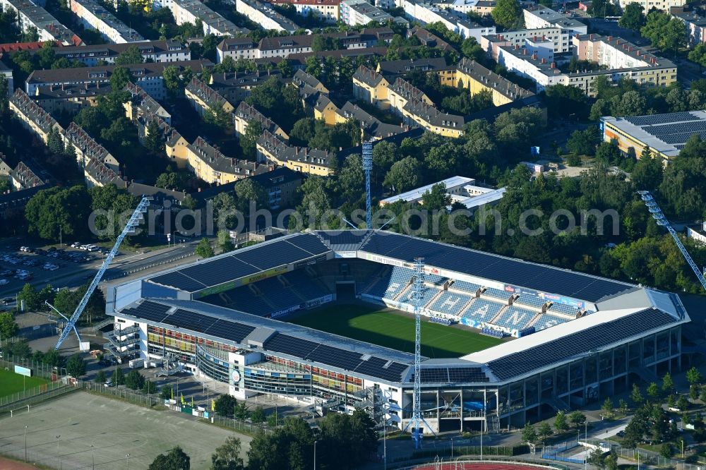 Aerial photograph Rostock - Sports facility grounds of the Arena stadium in Rostock in the state Mecklenburg - Western Pomerania