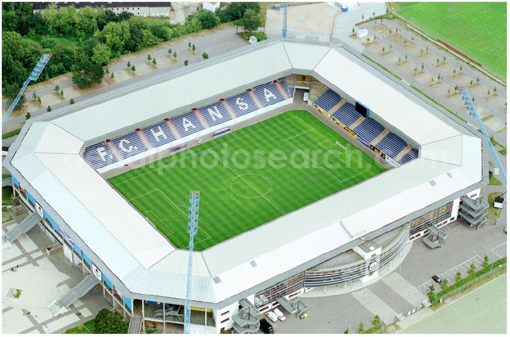 Aerial image Rostock - Sports facility grounds of the Arena stadium DKB-Arena in Rostock in the state Mecklenburg - Western Pomerania