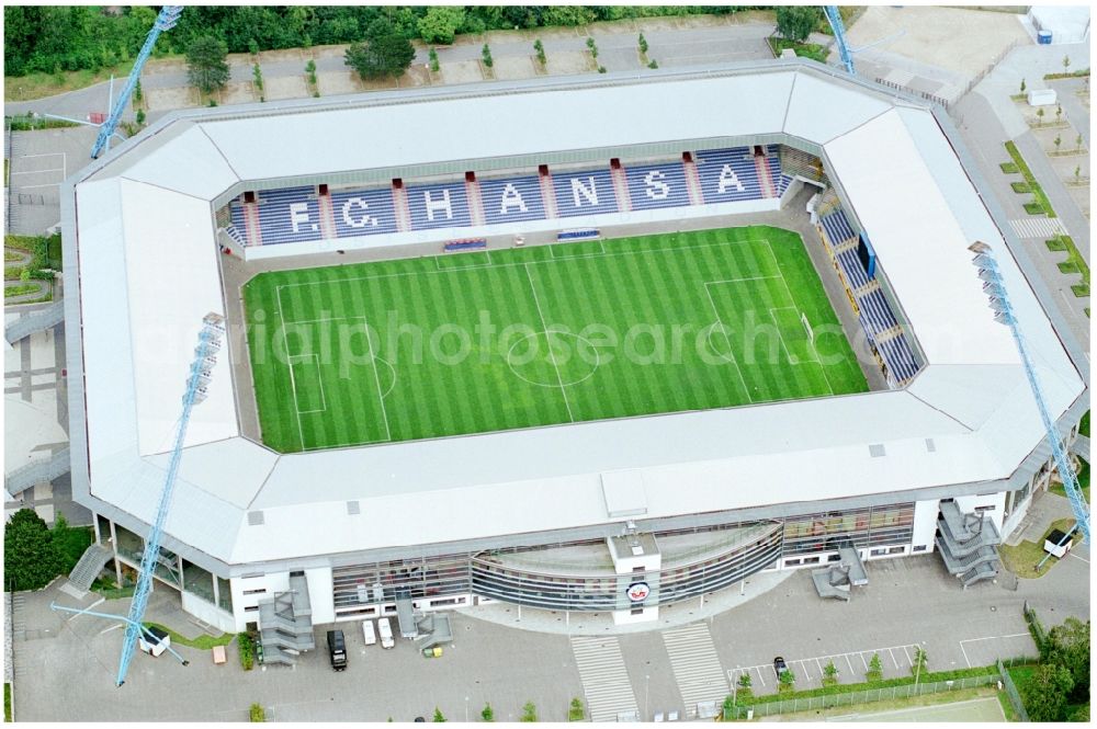 Aerial photograph Rostock - Sports facility grounds of the Arena stadium DKB-Arena in Rostock in the state Mecklenburg - Western Pomerania