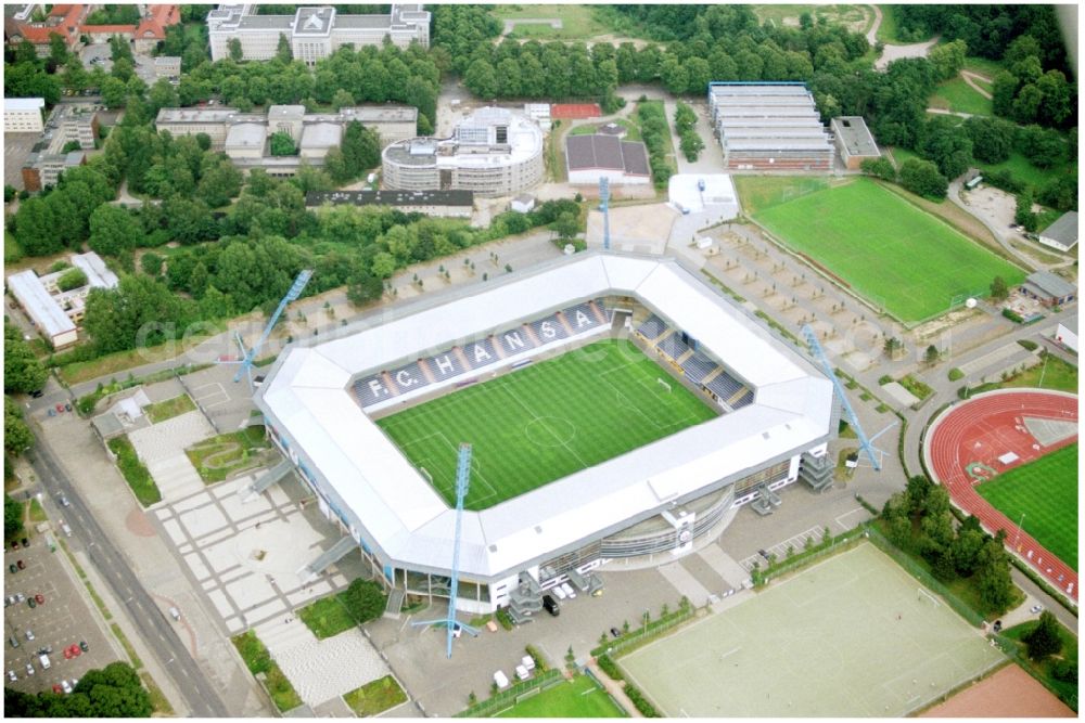 Aerial image Rostock - Sports facility grounds of the Arena stadium DKB-Arena in Rostock in the state Mecklenburg - Western Pomerania