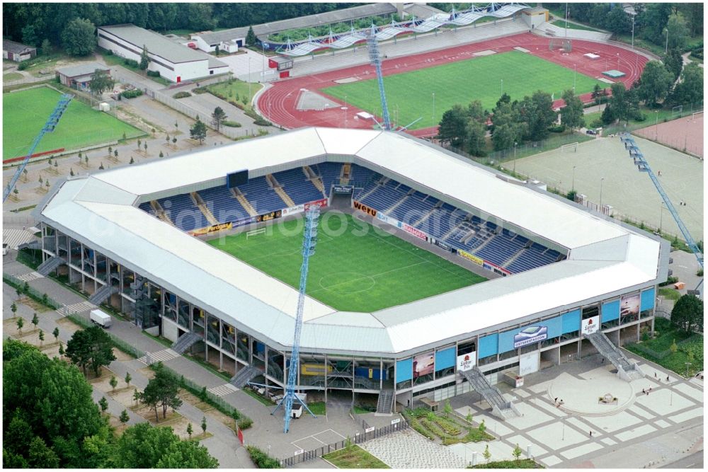 Rostock from above - Sports facility grounds of the Arena stadium DKB-Arena in Rostock in the state Mecklenburg - Western Pomerania