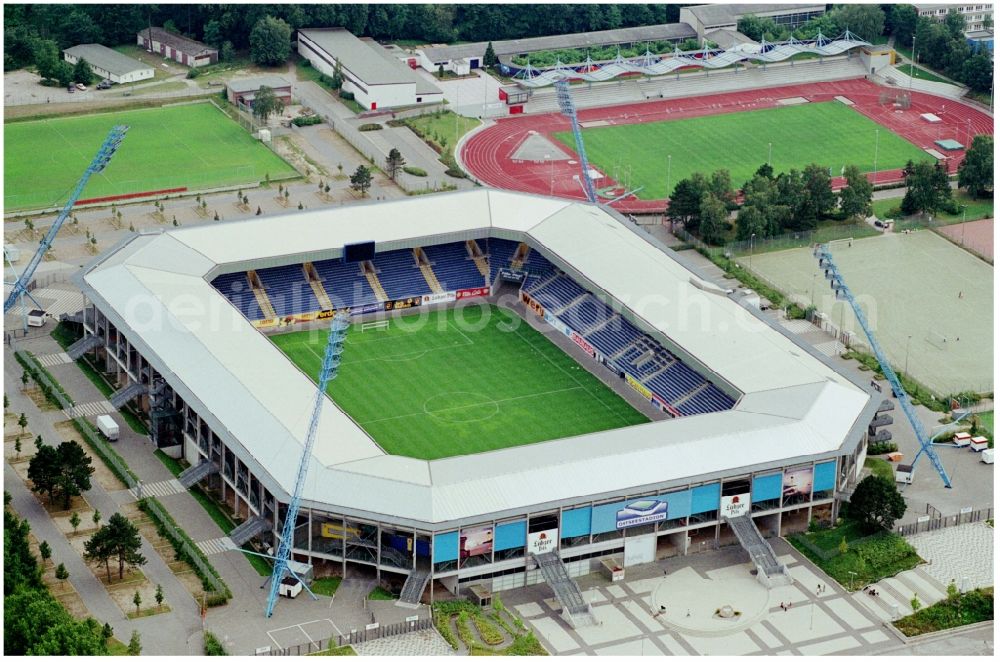 Rostock from the bird's eye view: Sports facility grounds of the Arena stadium DKB-Arena in Rostock in the state Mecklenburg - Western Pomerania