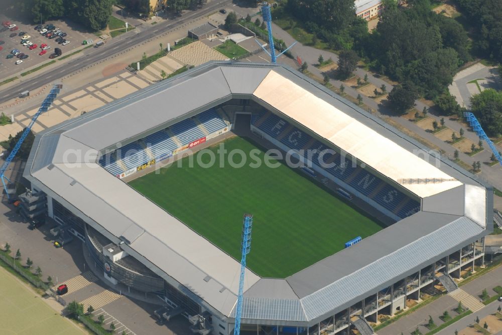 Rostock from the bird's eye view: Sports facility grounds of the Arena stadium DKB-Arena in Rostock in the state Mecklenburg - Western Pomerania