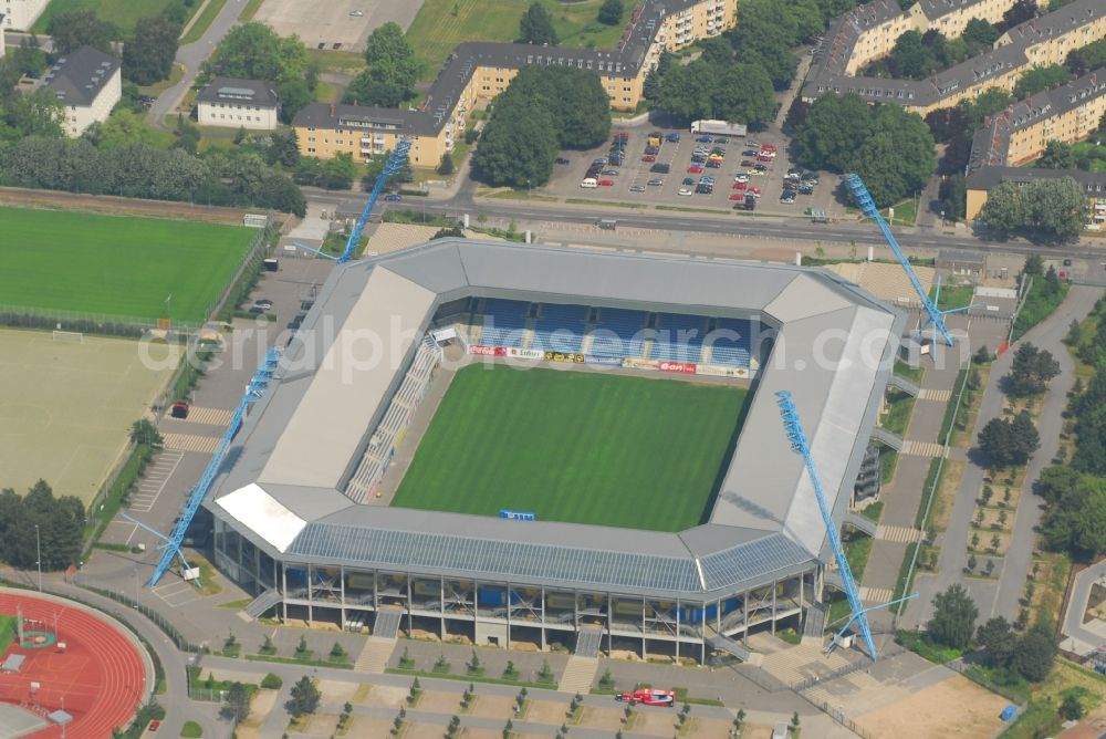 Aerial image Rostock - Sports facility grounds of the Arena stadium DKB-Arena in Rostock in the state Mecklenburg - Western Pomerania