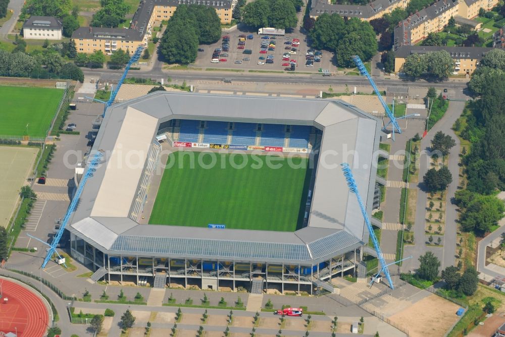 Aerial photograph Rostock - Sports facility grounds of the Arena stadium DKB-Arena in Rostock in the state Mecklenburg - Western Pomerania