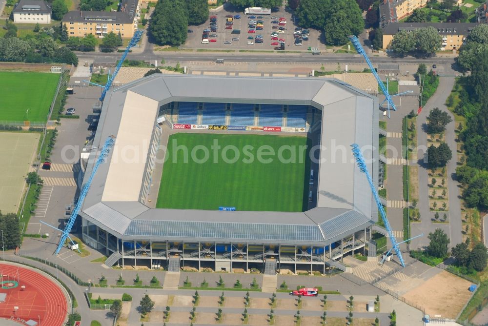 Rostock from above - Sports facility grounds of the Arena stadium DKB-Arena in Rostock in the state Mecklenburg - Western Pomerania