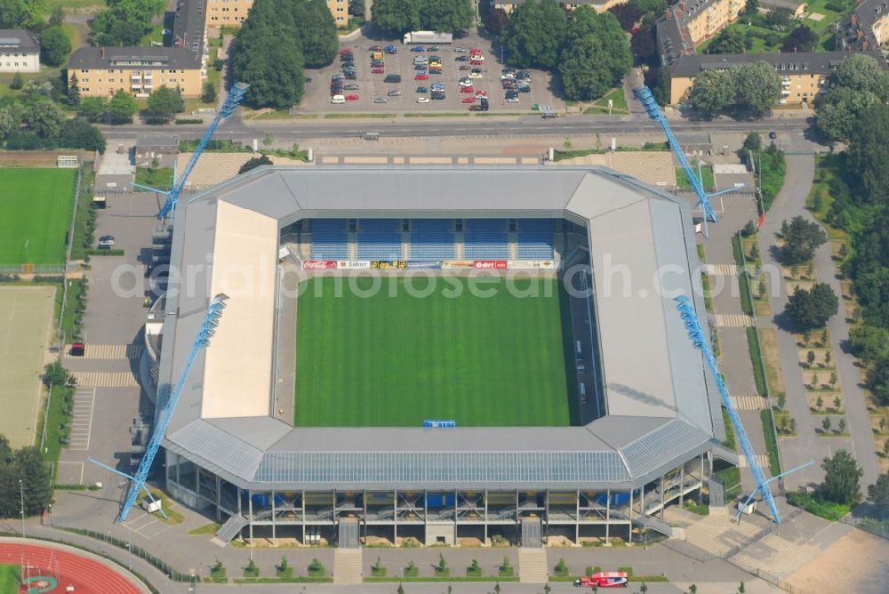 Rostock from the bird's eye view: Sports facility grounds of the Arena stadium DKB-Arena in Rostock in the state Mecklenburg - Western Pomerania