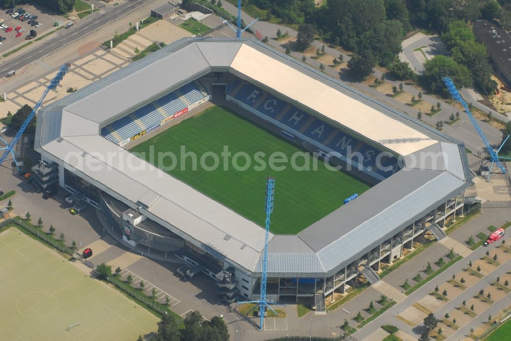 Aerial photograph Rostock - Sports facility grounds of the Arena stadium DKB-Arena in Rostock in the state Mecklenburg - Western Pomerania