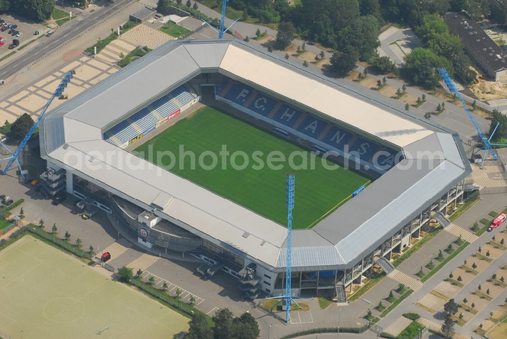 Rostock from above - Sports facility grounds of the Arena stadium DKB-Arena in Rostock in the state Mecklenburg - Western Pomerania