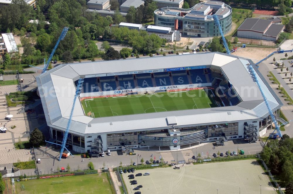 Rostock from above - Sports facility grounds of the Arena stadium DKB-Arena in Rostock in the state Mecklenburg - Western Pomerania