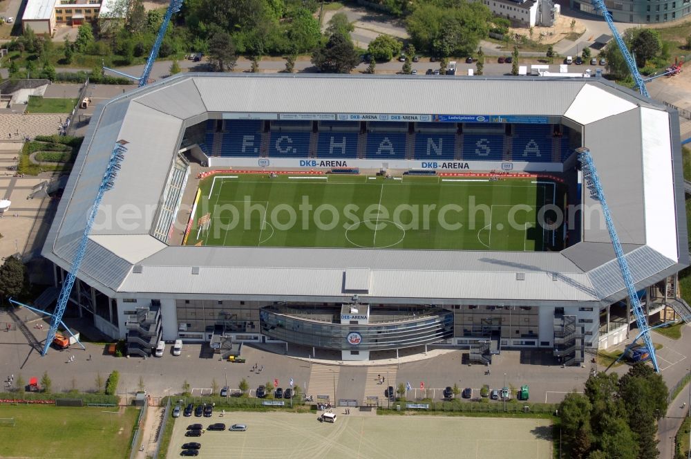 Aerial photograph Rostock - Sports facility grounds of the Arena stadium DKB-Arena in Rostock in the state Mecklenburg - Western Pomerania