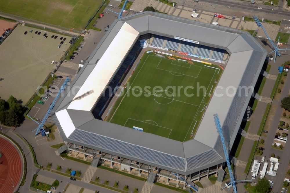 Aerial image Rostock - Sports facility grounds of the Arena stadium DKB-Arena in Rostock in the state Mecklenburg - Western Pomerania