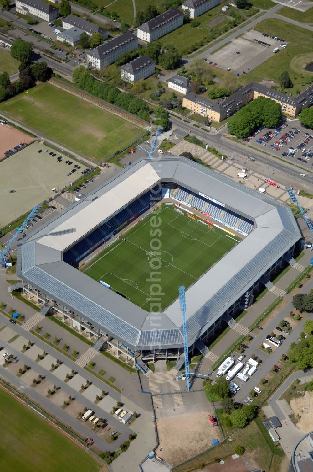 Aerial photograph Rostock - Sports facility grounds of the Arena stadium DKB-Arena in Rostock in the state Mecklenburg - Western Pomerania