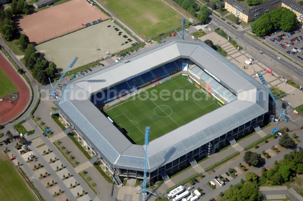 Aerial image Rostock - Sports facility grounds of the Arena stadium DKB-Arena in Rostock in the state Mecklenburg - Western Pomerania